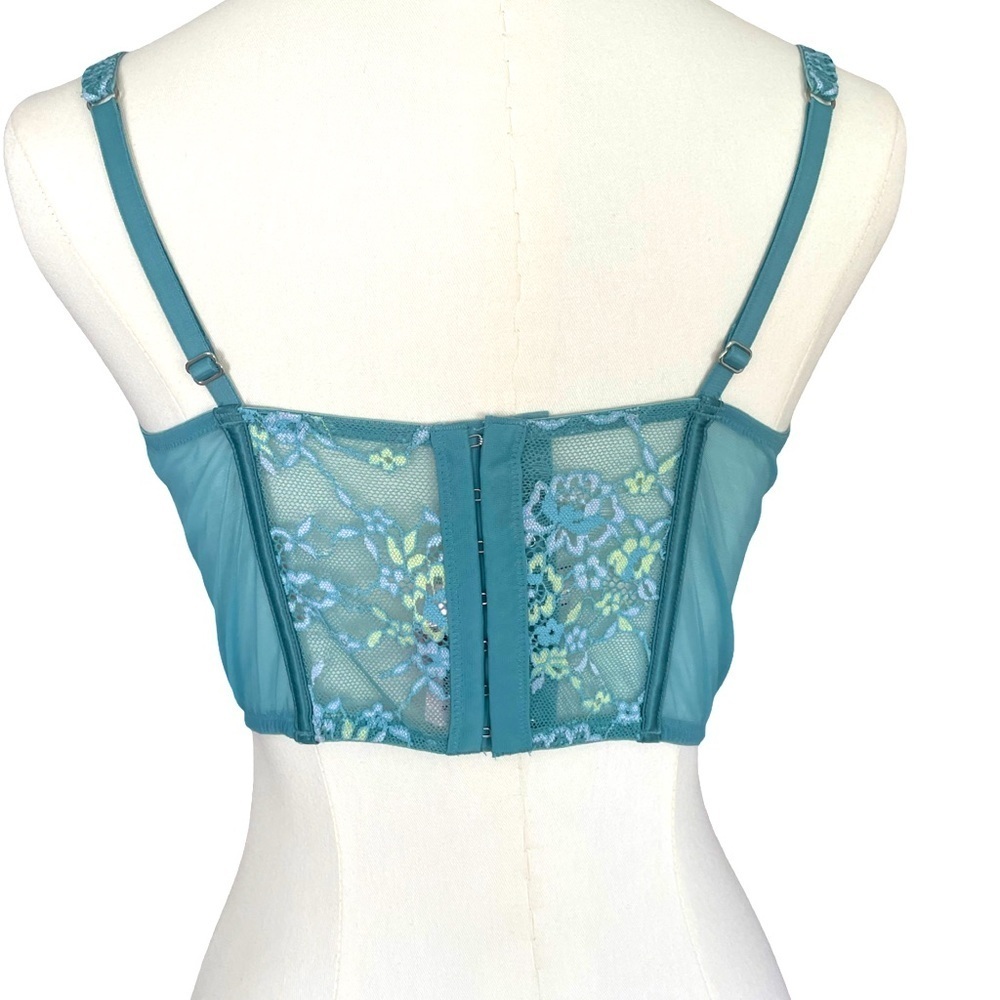 NWT Victoria's Secret Dream Angels Teal Lace Floral Corset Medium - Picture 7 of 10